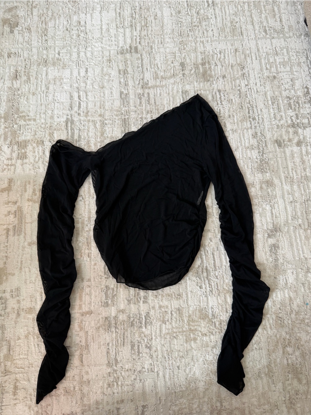 Black Long-Sleeve Sheer Asymmetric Top